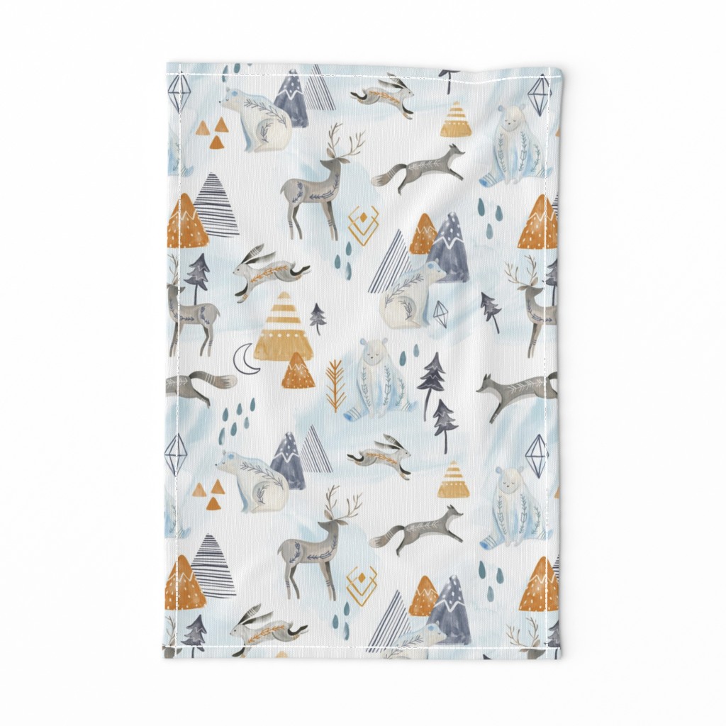 Northen Lights/ Woodland Artic animals/ Polar Bear Deer Bunny