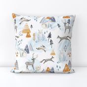 Northen Lights/ Woodland Artic animals/ Polar Bear Deer Bunny