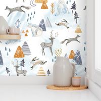 Northen Lights/ Woodland Artic animals/ Polar Bear Deer Bunny