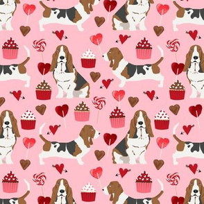 basset hounds valentines fabric cupcakes hearts love basset hounds valentines design - blossom