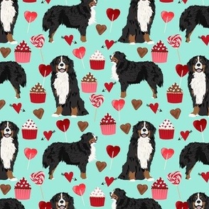 bernese mountain dog, dog fabric love valentines day design, love dogs - aqua