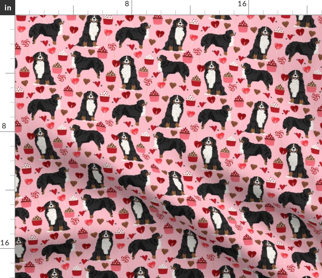 bernese mountain dog, dog fabric love valentines day design, love dogs - blossom