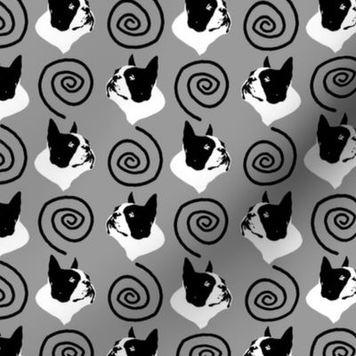 Small Whimsical Boston Terrier faces - gray