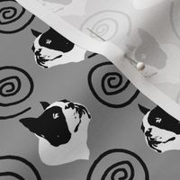Small Whimsical Boston Terrier faces - gray