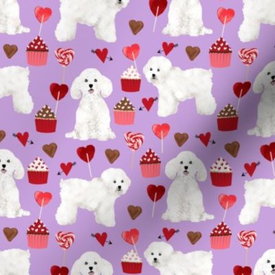 bichon frise valentines day - love valentines fabric hearts cupcakes fabric - lilac