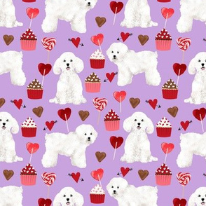 bichon frise valentines day - love valentines fabric hearts cupcakes fabric - lilac