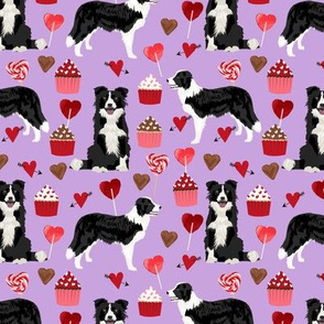 border collie valentines fabric - love hearts cupcakes valentines day fabric border collies - lilac