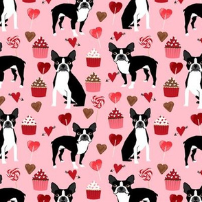 boston terrier valentines fabric - love hearts cupcakes valentines day fabric border collies - blossom