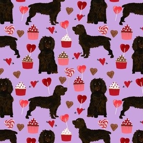 boykin spaniel valentines fabric - love hearts cupcakes valentines day fabric border collies - lilac