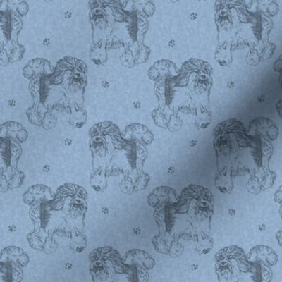Trotting Lowchen stamps - small blue