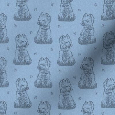 Small Sitting Westie stamp - blue