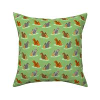 Standing Longhaired Dachshunds - small green linen