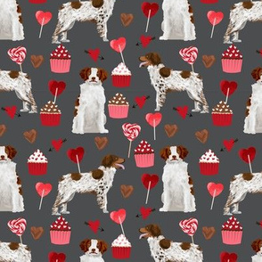 brittany spaniel valentines fabric - dog love cupcakes hearts fabric brittany spaniels - shadow grey