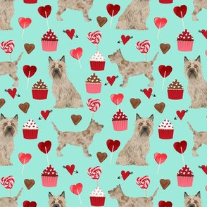 cairn terrier valentines fabric - dog love cupcakes hearts fabric terrier dog - aqua