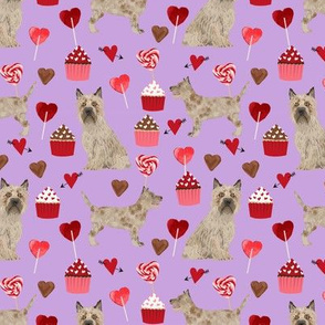cairn terrier valentines fabric - dog love cupcakes hearts fabric terrier dog - lilac