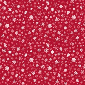 photographic snowflakes on crimson (small snowflakes)