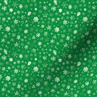 photographic snowflakes on Christmas green (small snowflakes)