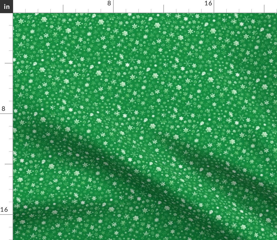 photographic snowflakes on Christmas green (small snowflakes)