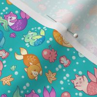 Cat Mermaids Teal 1/2 size