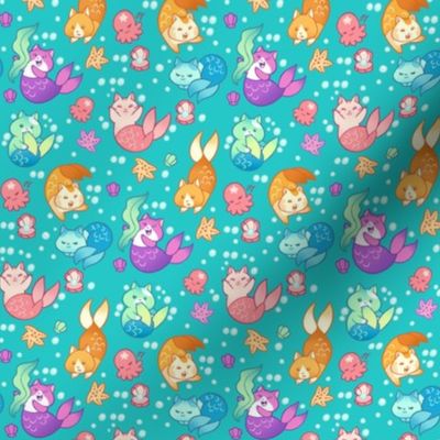 Cat Mermaids Teal 1/2 size