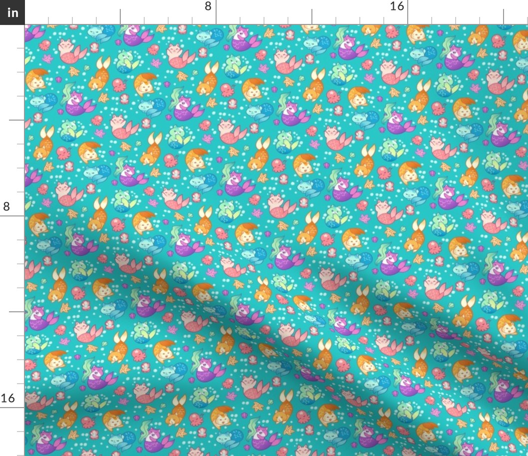 Cat Mermaids Teal 1/2 size