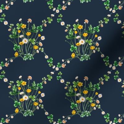 Wildflower Meadow Diamond on Dark Denim Blue