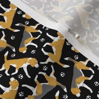 Tiny Trotting Beagles and paw prints - black