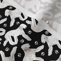 Tiny Trotting Bedlington Terriers and paw prints - black