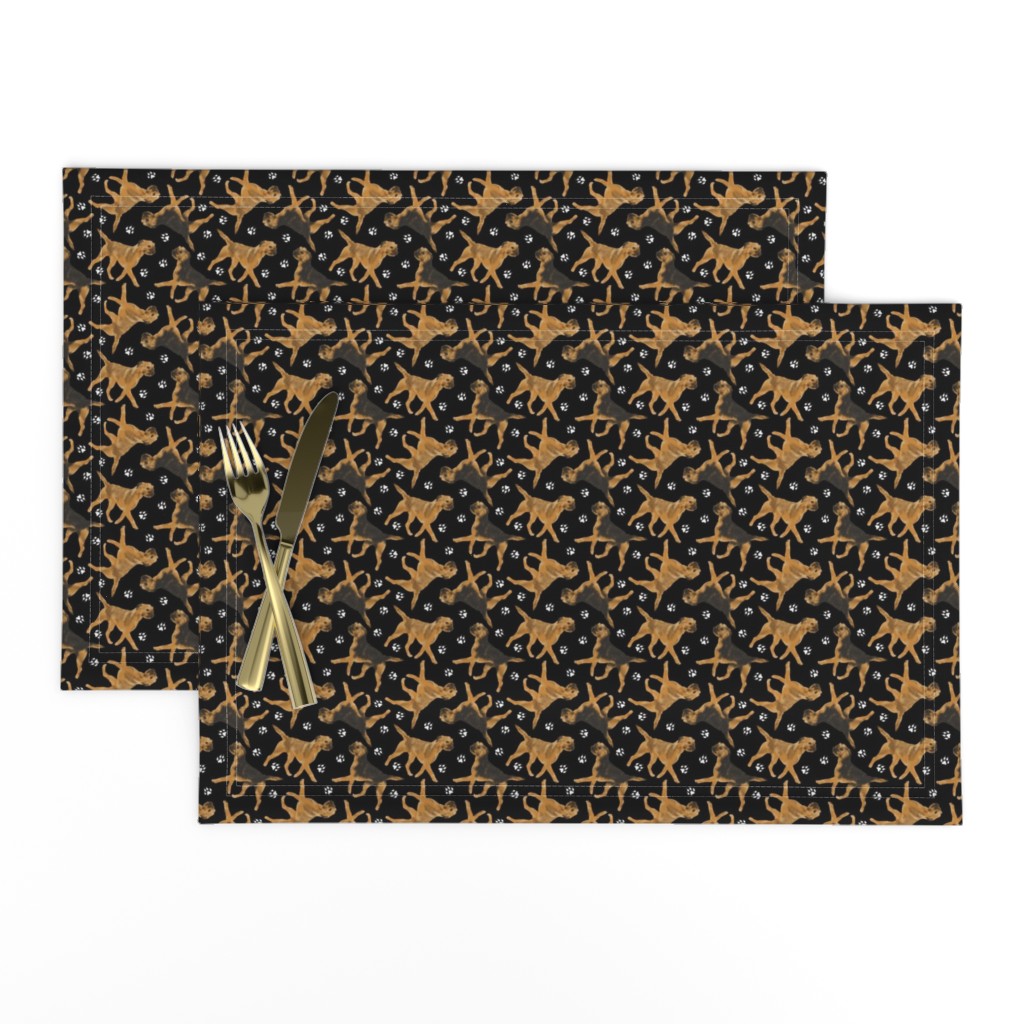Tiny Trotting Border Terriers and paw prints - black