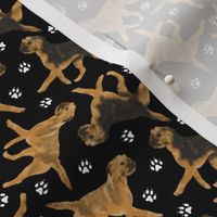 Tiny Trotting Border Terriers and paw prints - black