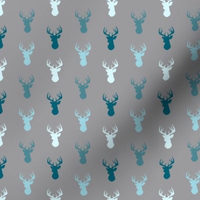 Tiny Deer- Winslow - teal, blue, grey small deer heads