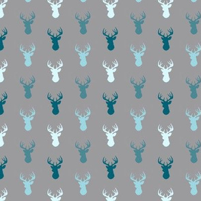 Tiny Deer- Winslow - teal, blue, grey small deer heads