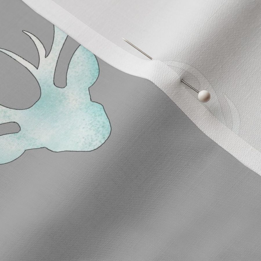 Watercolor Deer Head- mint on medium grey