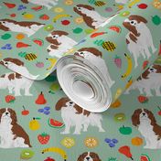 cavalier king charles spaniel, spaniel dog fabric fruits dog love fabric