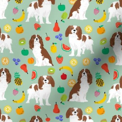 cavalier king charles spaniel, spaniel dog fabric fruits dog love fabric