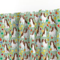 cavalier king charles spaniel, spaniel dog fabric fruits dog love fabric