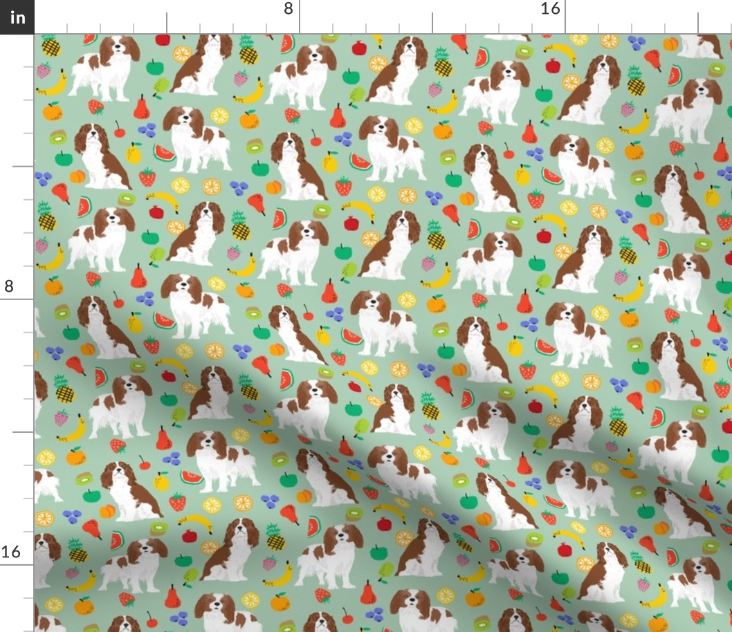 cavalier king charles spaniel, spaniel dog fabric fruits dog love fabric