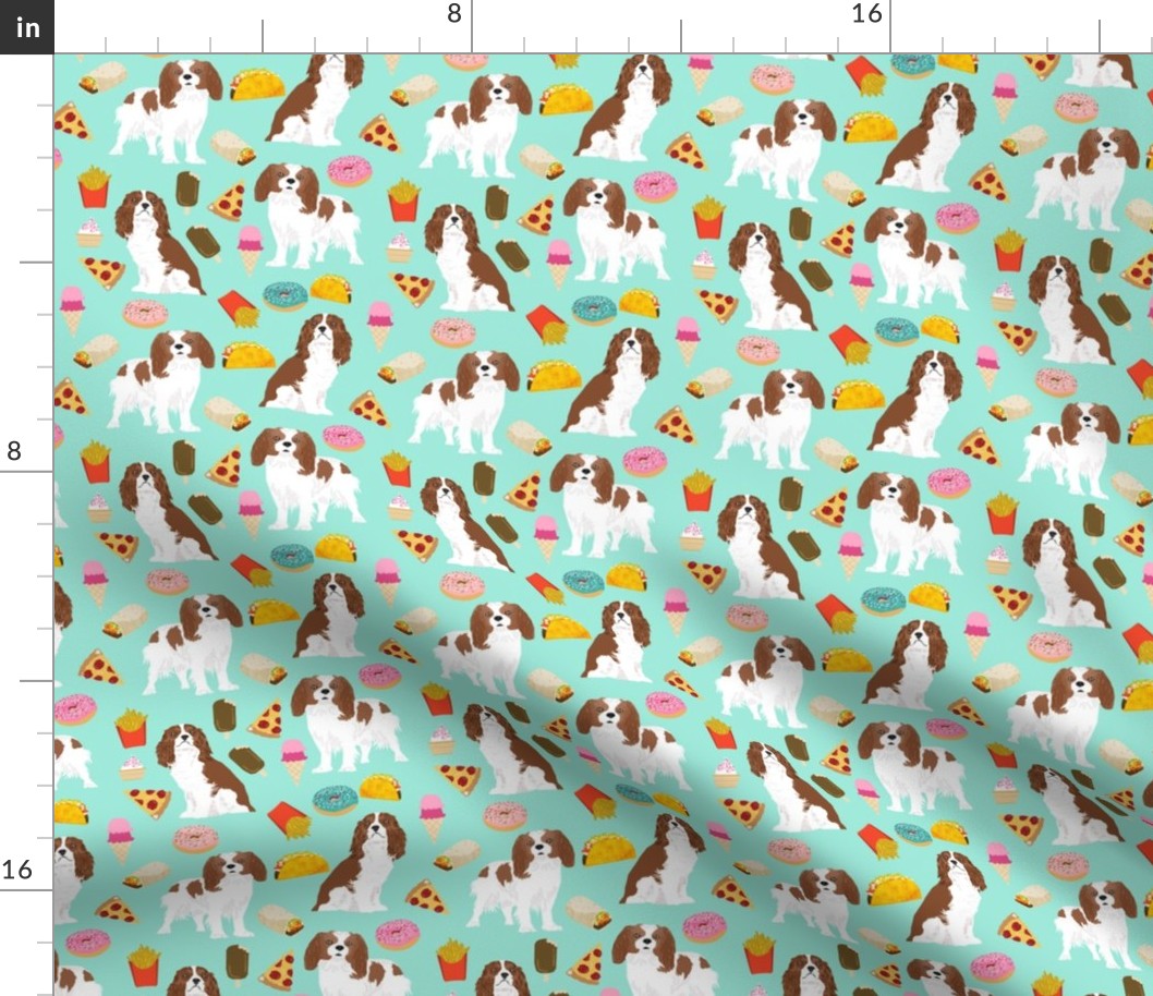 cavalier king charles spaniel fabric junk food design fries donuts fabric spaniel dogs fabric