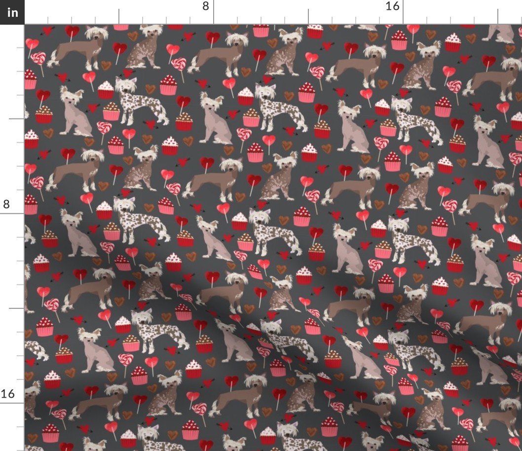 chinese crested dog love fabric cute valentines cupcakes design