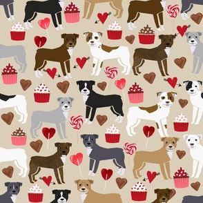 pitbull terriers dog love fabric cute valentines cupcakes and hearts fabric design