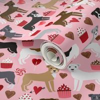 pitbull terriers dog love fabric cute valentines cupcakes and hearts fabric design