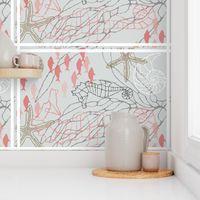 Seahorses and Kelp Tea towel in Coral & Gray Tones