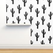 cactus linocut // block print cactus fabric desert black and white tropical fabric