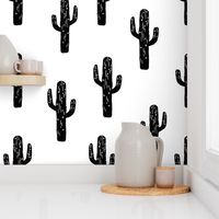 cactus linocut // block print cactus fabric desert black and white tropical fabric