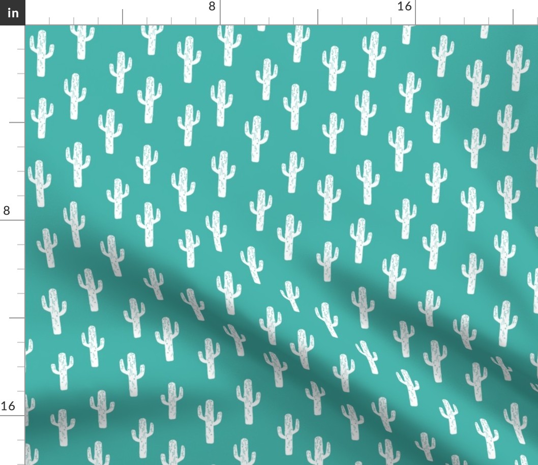 cactus // linocut andrea lauren block print turquoise fabric cactus baby nursery design