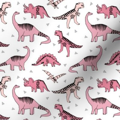 dinosaur // pink dinos fabric t-rex jurassic stegosaurus pink dinos fabric