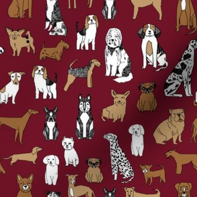 dog // dogs maroon fabric dog design andrea lauren fabric baby pets fabric