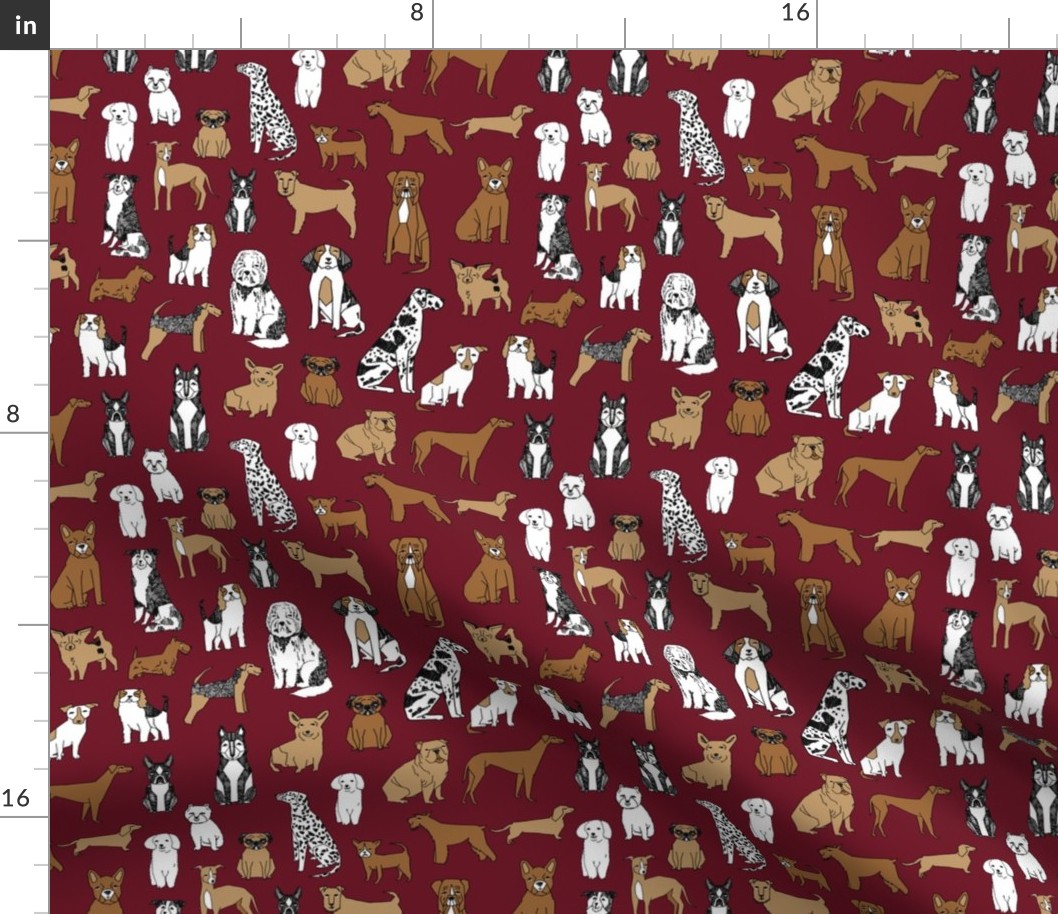 dog // dogs maroon fabric dog design andrea lauren fabric baby pets fabric