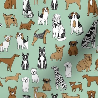 dog // dogs fabric mint green dog design dog breeds illustration dog fabric