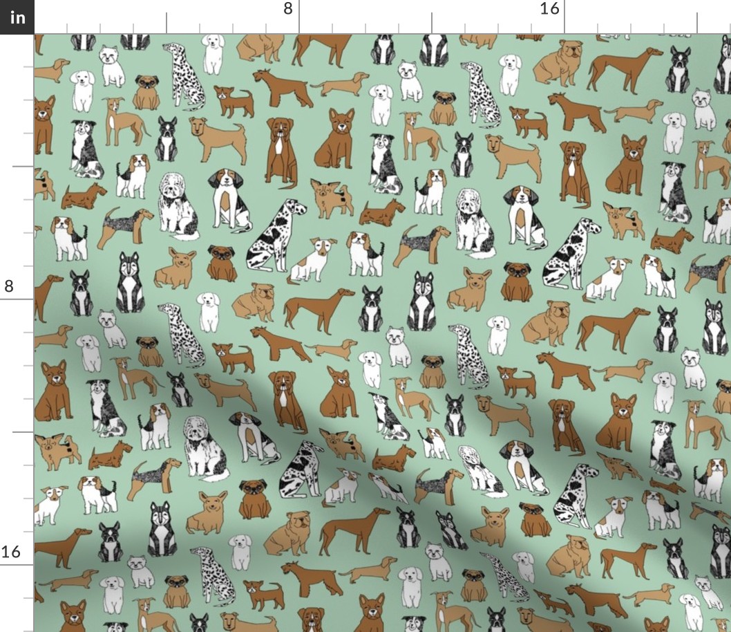 dog // dogs fabric mint green dog design dog breeds illustration dog fabric